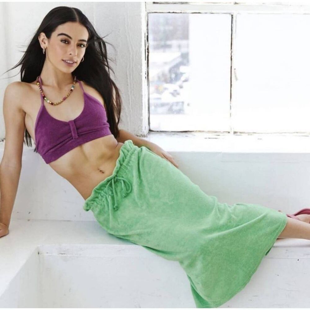 Vintage Souls Skirt Women's Large Green Elastic Waist Back Silt Swim Coverup‎
